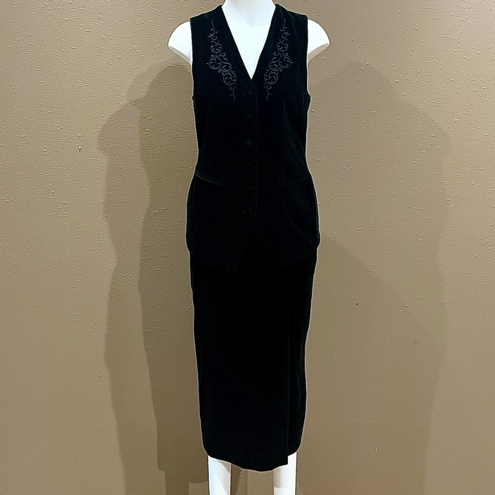 Laura Ashley Black Velvet long Skirt with side slit (size 8)